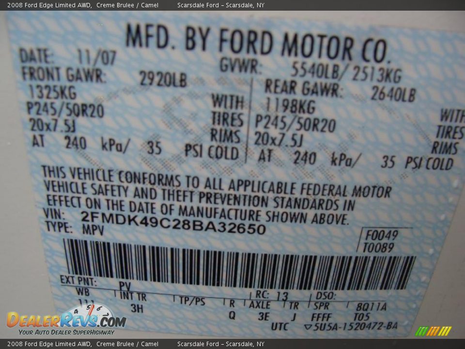 2008 Ford Edge Limited AWD Creme Brulee / Camel Photo #31