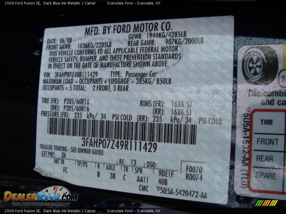 2009 Ford Fusion SE Dark Blue Ink Metallic / Camel Photo #26