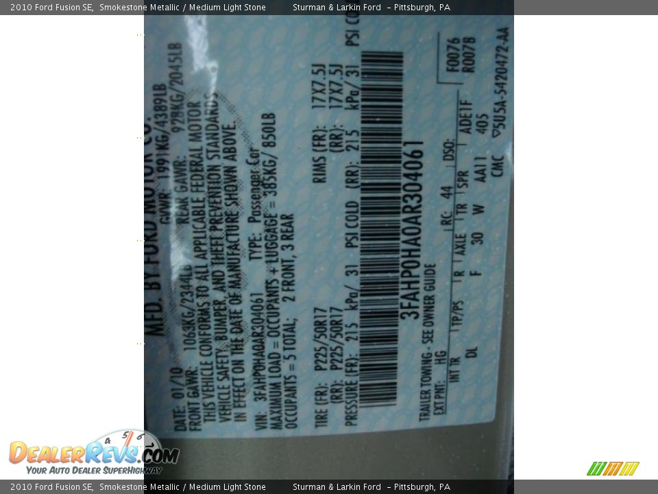 2010 Ford Fusion SE Smokestone Metallic / Medium Light Stone Photo #19