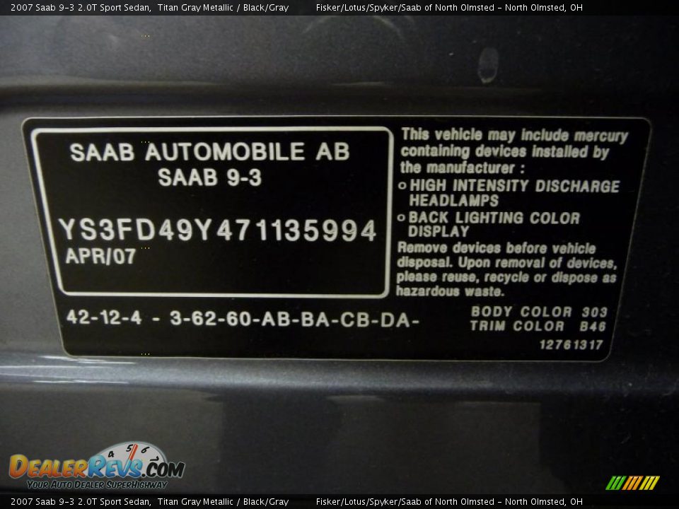 2007 Saab 9-3 2.0T Sport Sedan Titan Gray Metallic / Black/Gray Photo #27