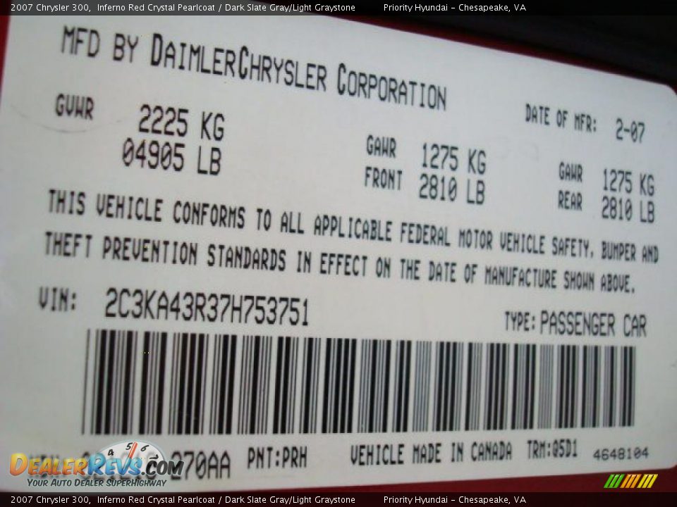 2007 Chrysler 300 Inferno Red Crystal Pearlcoat / Dark Slate Gray/Light Graystone Photo #26