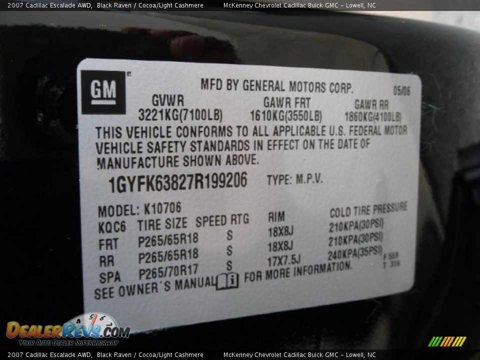 2007 Cadillac Escalade AWD Black Raven / Cocoa/Light Cashmere Photo #7