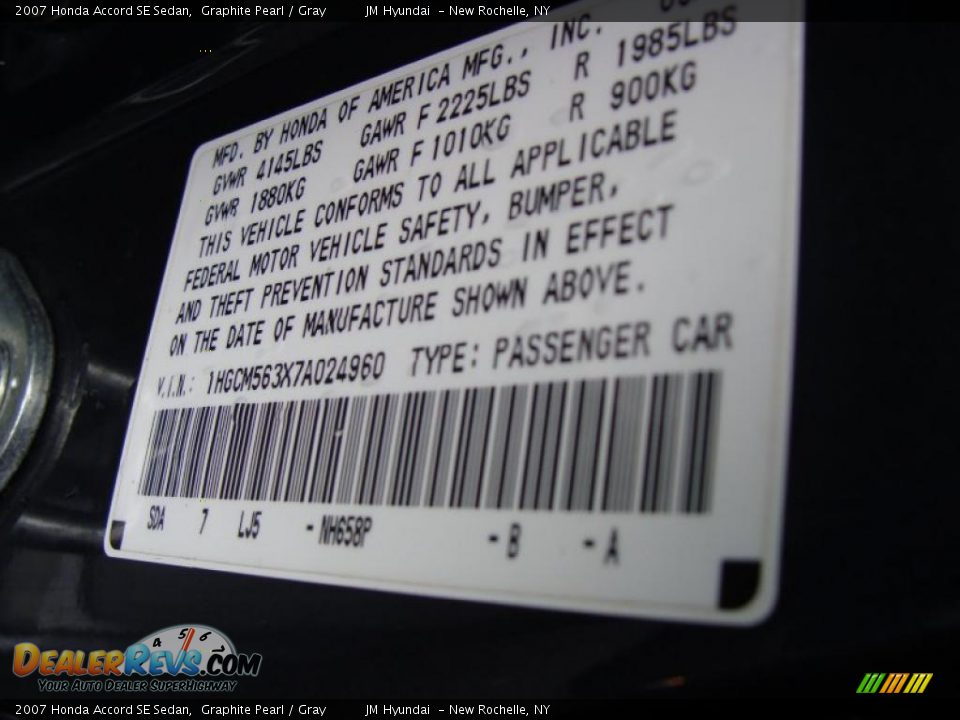2007 Honda Accord SE Sedan Graphite Pearl / Gray Photo #27