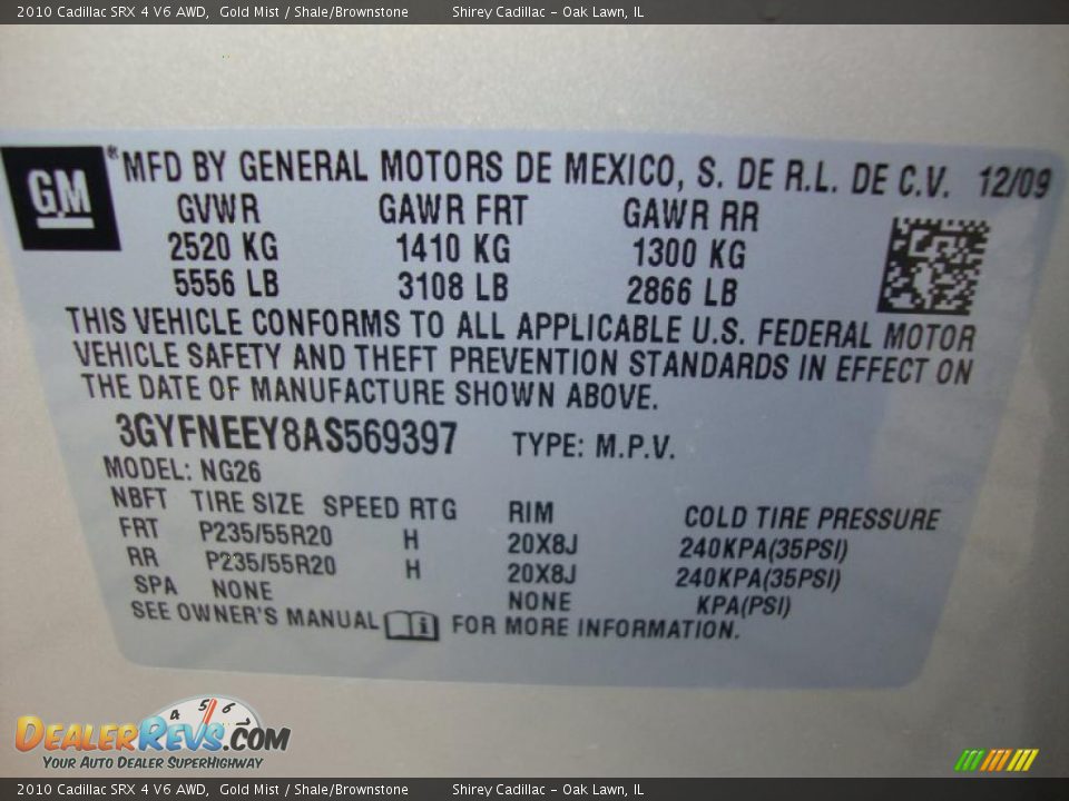 2010 Cadillac SRX 4 V6 AWD Gold Mist / Shale/Brownstone Photo #15