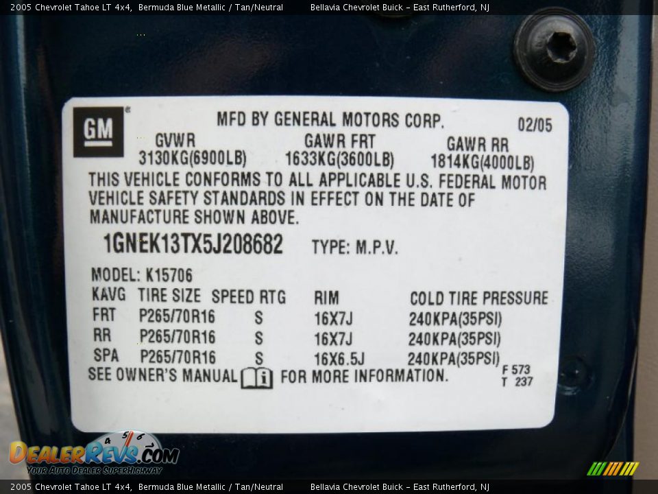 2005 Chevrolet Tahoe LT 4x4 Bermuda Blue Metallic / Tan/Neutral Photo #15