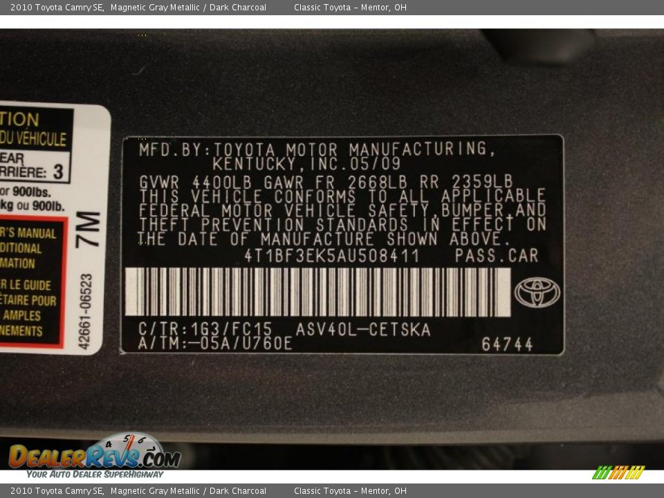 2010 Toyota Camry SE Magnetic Gray Metallic / Dark Charcoal Photo #27
