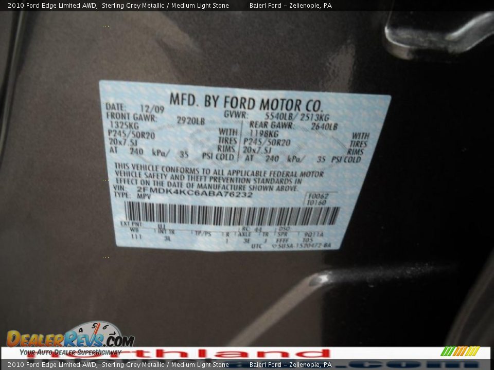 2010 Ford Edge Limited AWD Sterling Grey Metallic / Medium Light Stone Photo #11