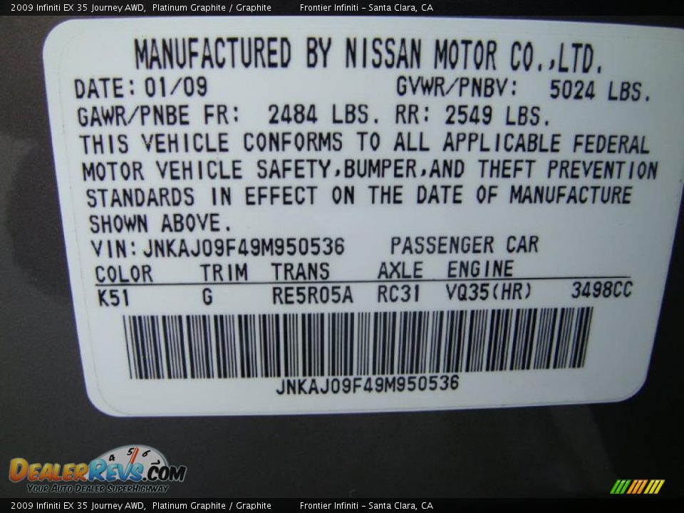 2009 Infiniti EX 35 Journey AWD Platinum Graphite / Graphite Photo #27