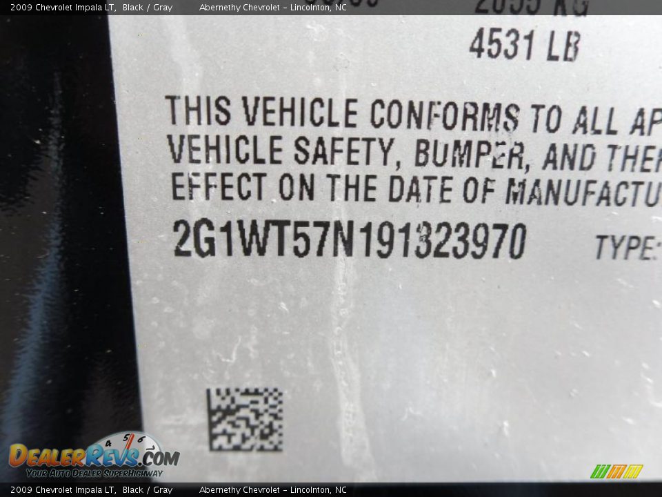 2009 Chevrolet Impala LT Black / Gray Photo #10
