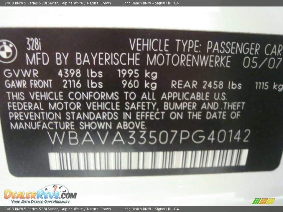 2008 BMW 5 Series 528i Sedan Alpine White / Natural Brown Photo #14