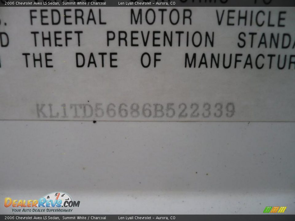 2006 Chevrolet Aveo LS Sedan Summit White / Charcoal Photo #22