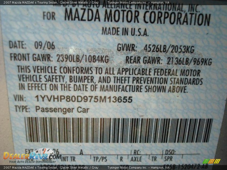 2007 Mazda MAZDA6 s Touring Sedan Glacier Silver Metallic / Gray Photo #19