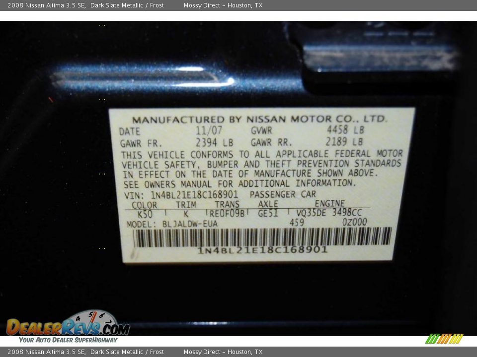 2008 Nissan Altima 3.5 SE Dark Slate Metallic / Frost Photo #20