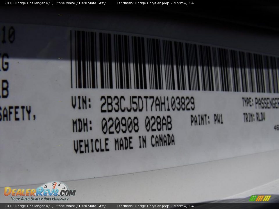 2010 Dodge Challenger R/T Stone White / Dark Slate Gray Photo #13