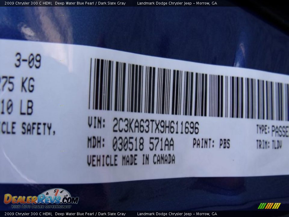 2009 Chrysler 300 C HEMI Deep Water Blue Pearl / Dark Slate Gray Photo #33