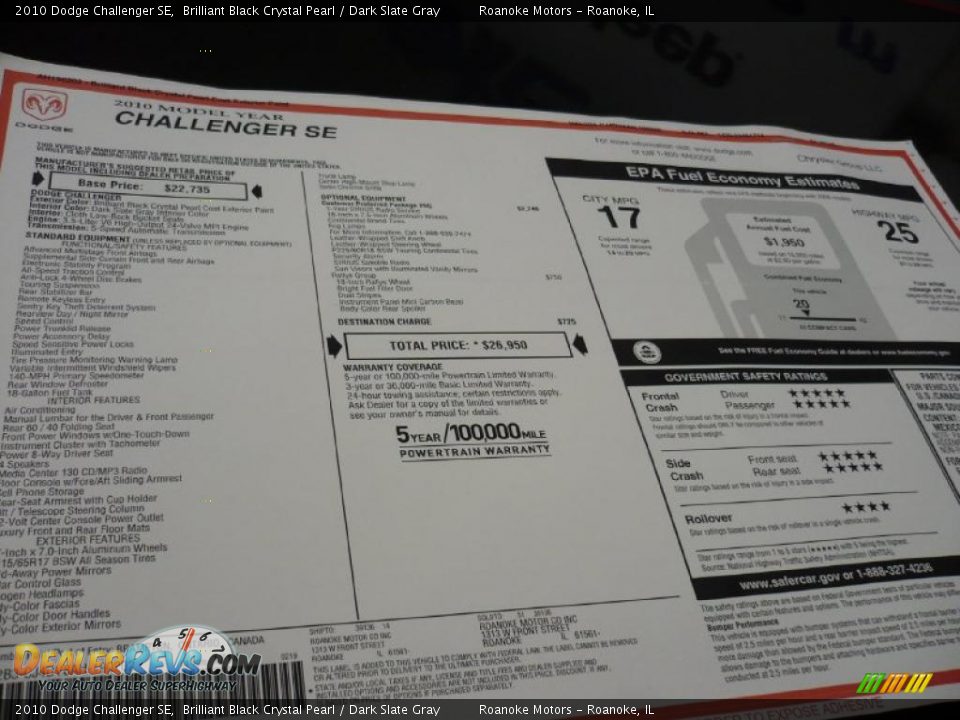 2010 Dodge Challenger SE Brilliant Black Crystal Pearl / Dark Slate Gray Photo #14