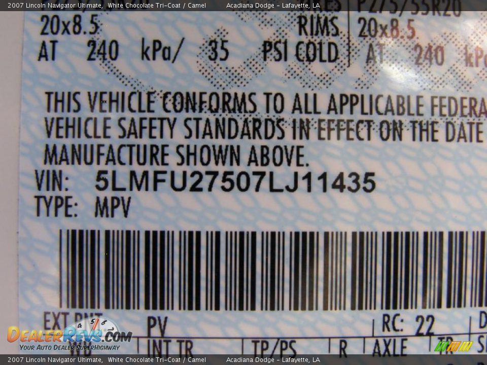 2007 Lincoln Navigator Ultimate White Chocolate Tri-Coat / Camel Photo #13
