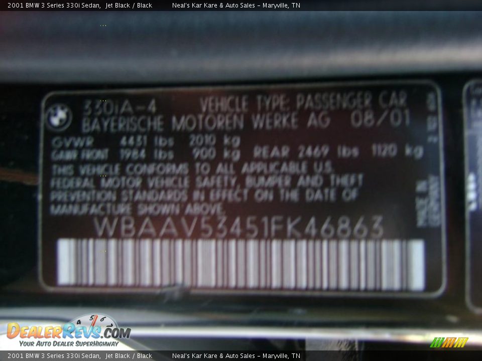 2001 BMW 3 Series 330i Sedan Jet Black / Black Photo #12