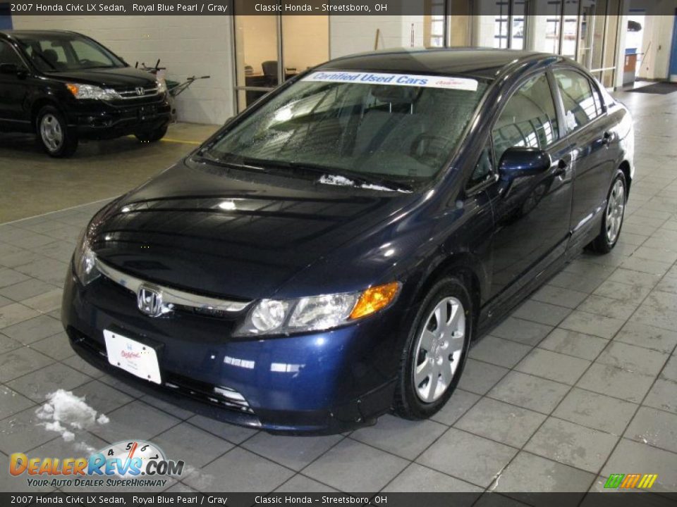 2007 Honda Civic LX Sedan Royal Blue Pearl / Gray Photo #2
