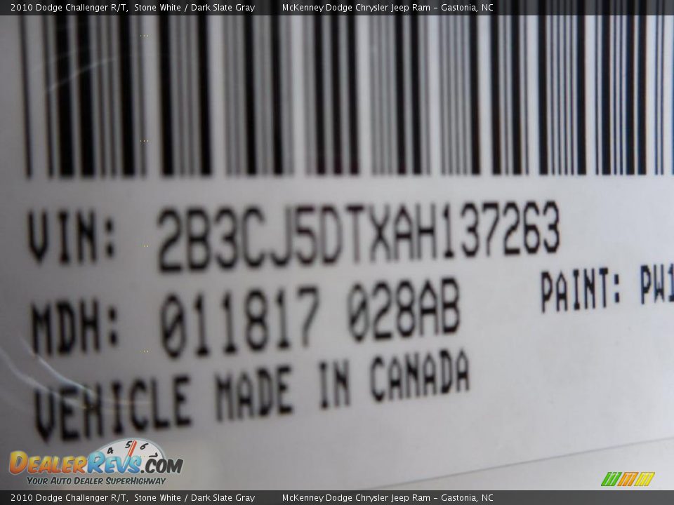 2010 Dodge Challenger R/T Stone White / Dark Slate Gray Photo #10