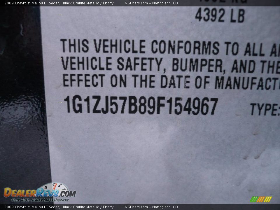 2009 Chevrolet Malibu LT Sedan Black Granite Metallic / Ebony Photo #27