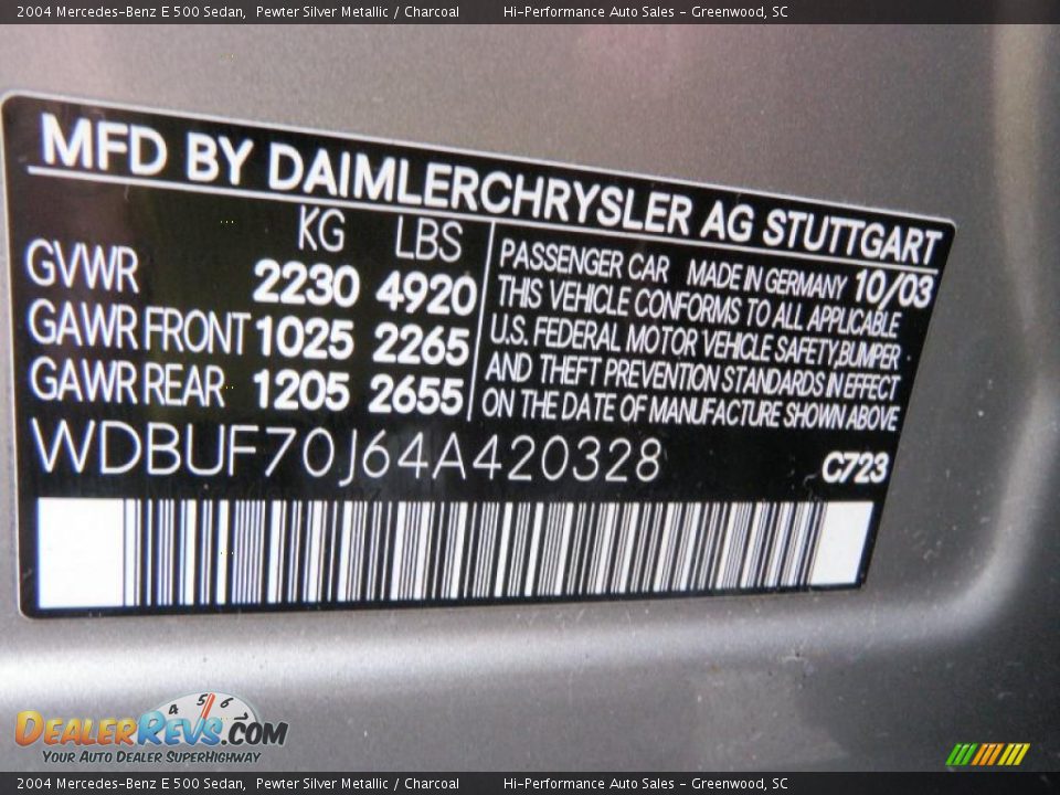 2004 Mercedes-Benz E 500 Sedan Pewter Silver Metallic / Charcoal Photo #33
