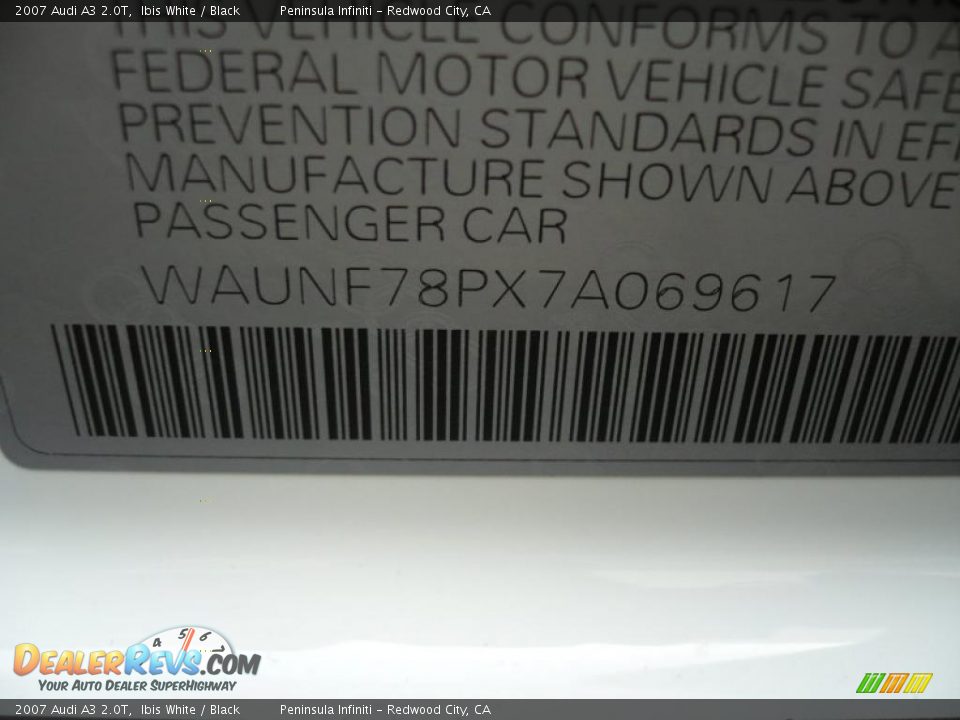 2007 Audi A3 2.0T Ibis White / Black Photo #22
