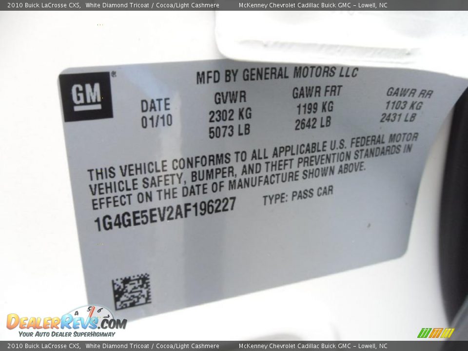 2010 Buick LaCrosse CXS White Diamond Tricoat / Cocoa/Light Cashmere Photo #7