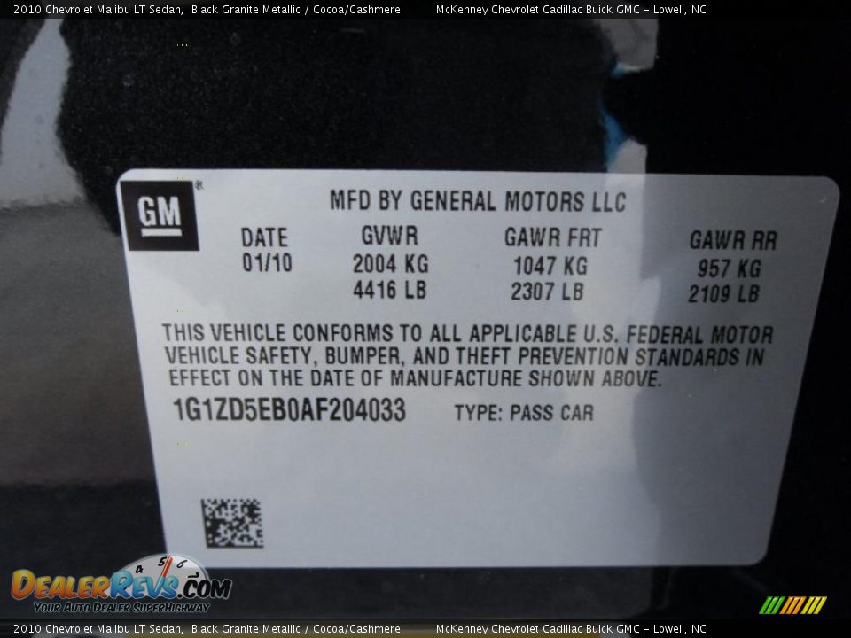 2010 Chevrolet Malibu LT Sedan Black Granite Metallic / Cocoa/Cashmere Photo #7