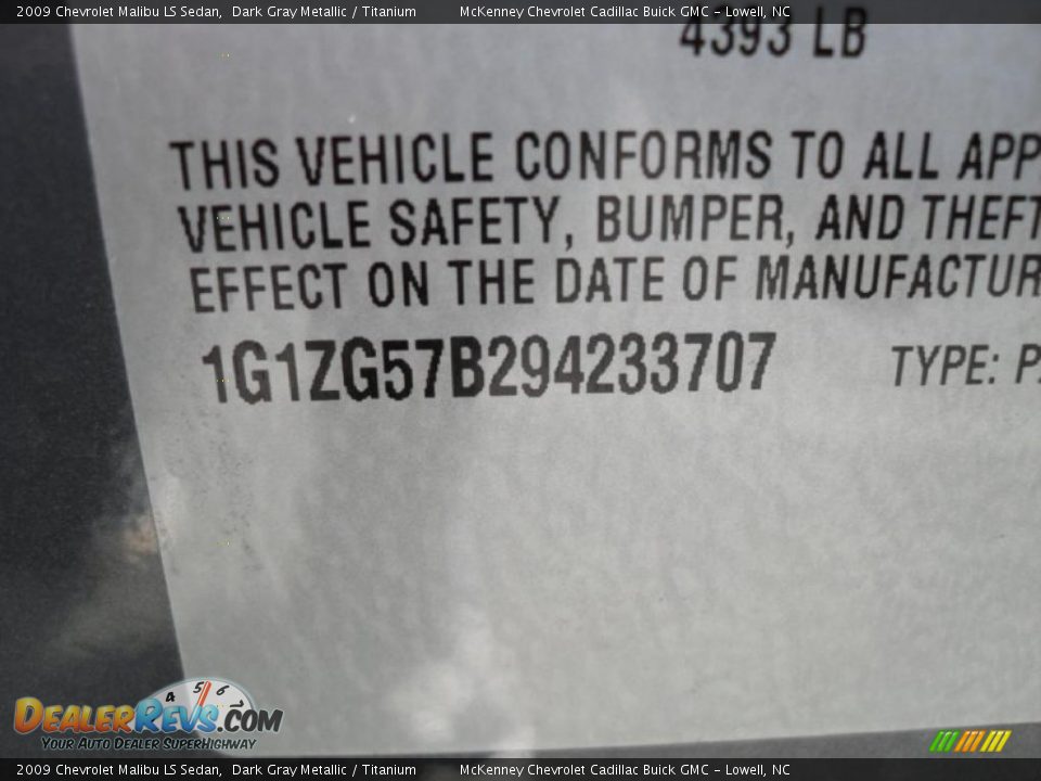 2009 Chevrolet Malibu LS Sedan Dark Gray Metallic / Titanium Photo #10