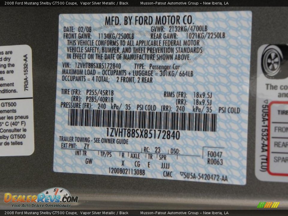 2008 Ford Mustang Shelby GT500 Coupe Vapor Silver Metallic / Black Photo #16