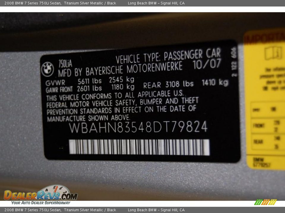 2008 BMW 7 Series 750Li Sedan Titanium Silver Metallic / Black Photo #15