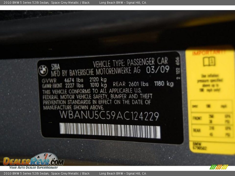 2010 BMW 5 Series 528i Sedan Space Grey Metallic / Black Photo #15