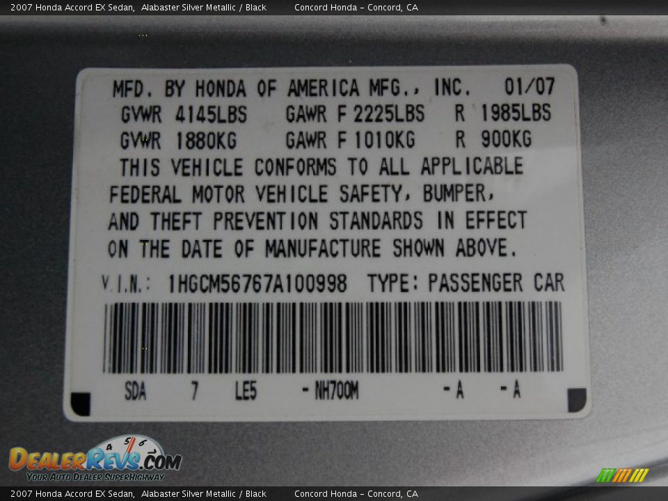 2007 Honda Accord EX Sedan Alabaster Silver Metallic / Black Photo #19
