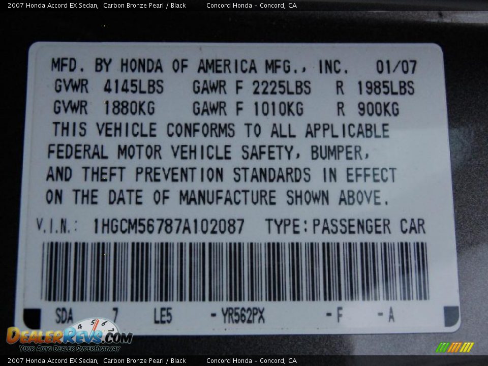 2007 Honda Accord EX Sedan Carbon Bronze Pearl / Black Photo #19