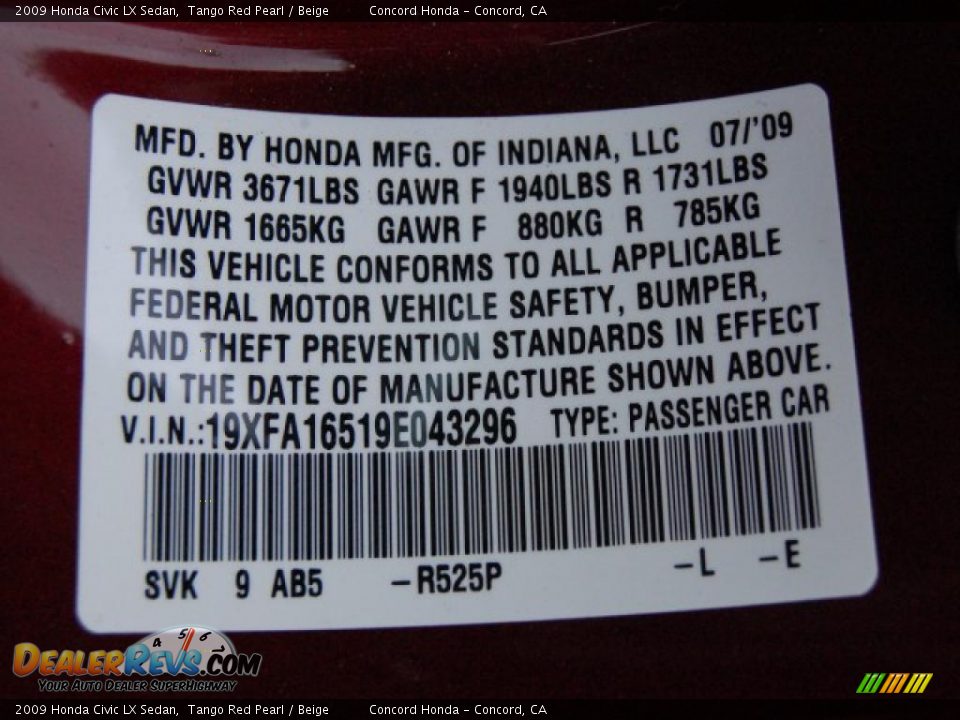 2009 Honda Civic LX Sedan Tango Red Pearl / Beige Photo #19
