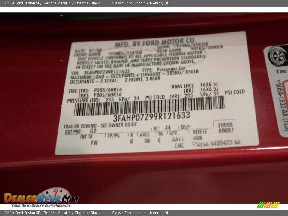 2009 Ford Fusion SE Redfire Metallic / Charcoal Black Photo #24