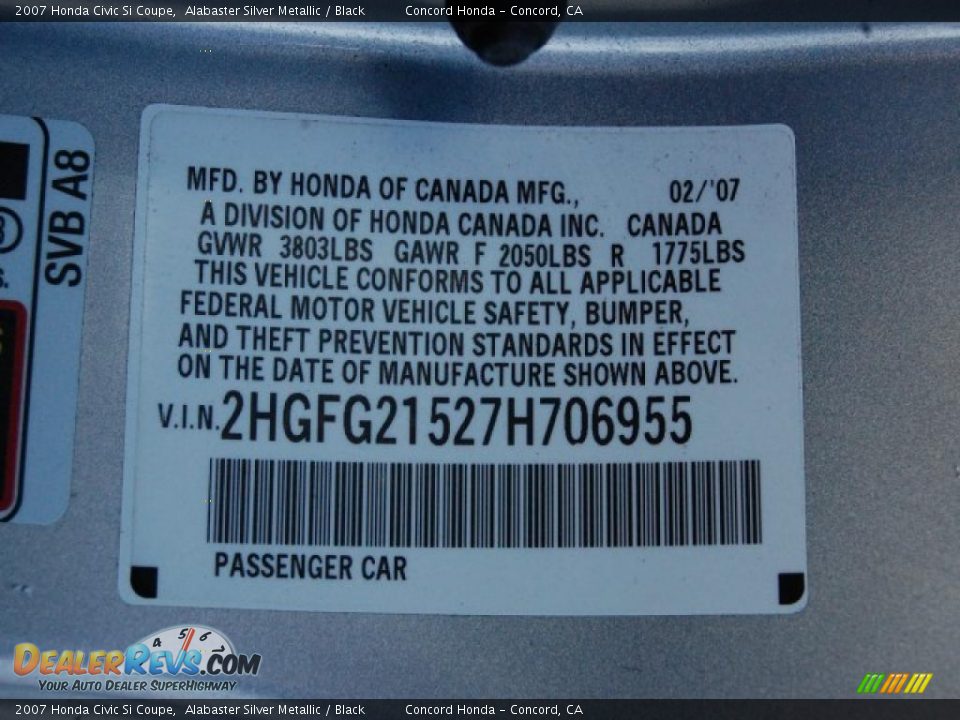 2007 Honda Civic Si Coupe Alabaster Silver Metallic / Black Photo #19