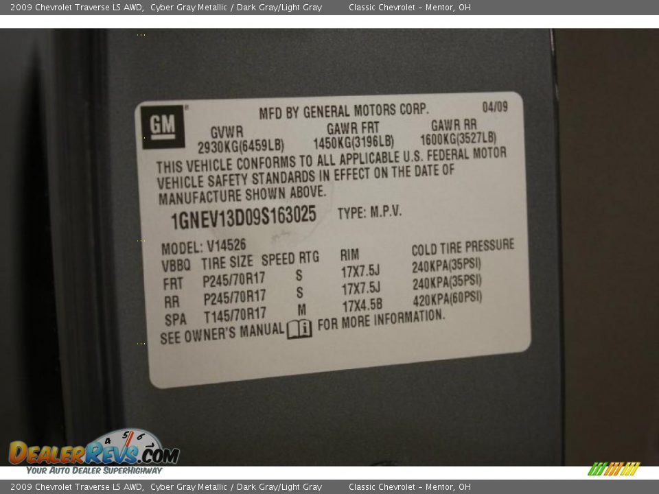 2009 Chevrolet Traverse LS AWD Cyber Gray Metallic / Dark Gray/Light Gray Photo #26
