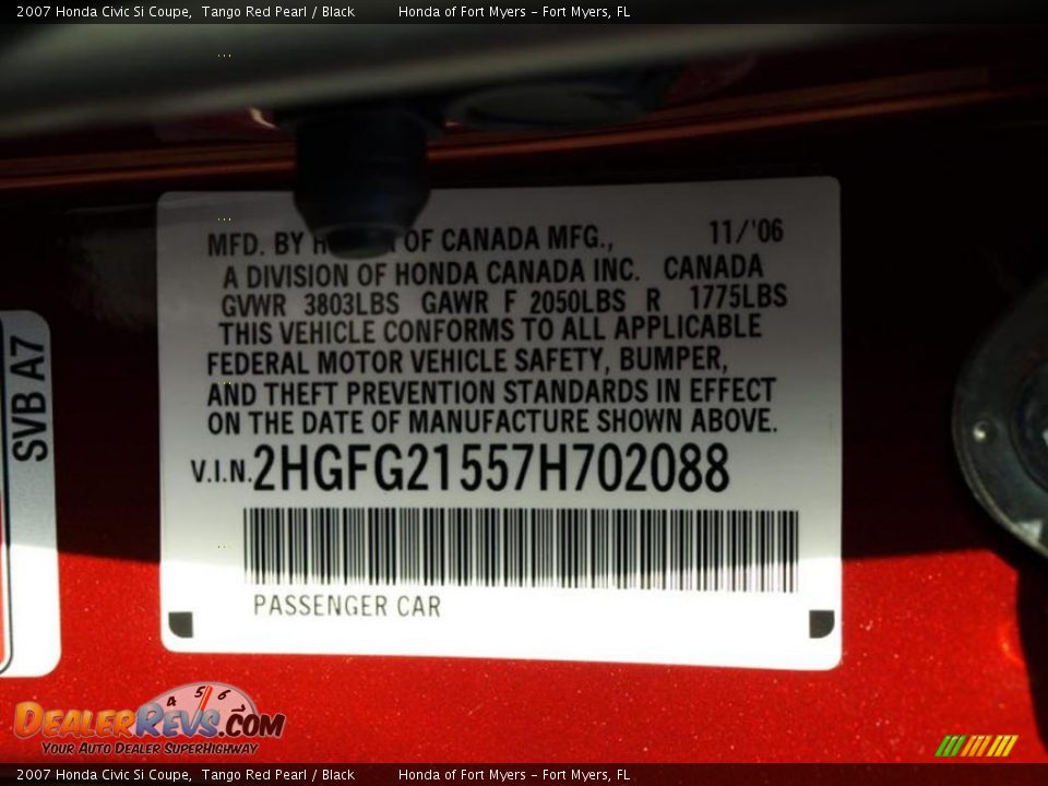2007 Honda Civic Si Coupe Tango Red Pearl / Black Photo #17