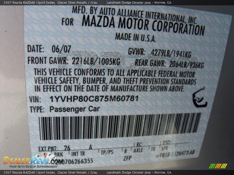 2007 Mazda MAZDA6 i Sport Sedan Glacier Silver Metallic / Gray Photo #29