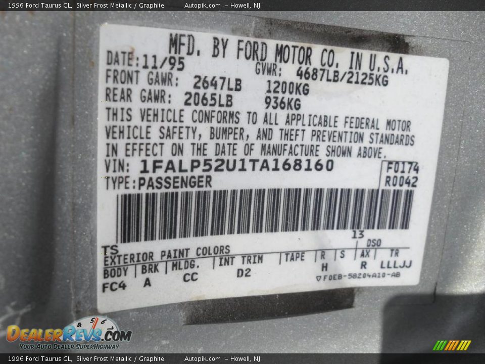 1996 Ford Taurus GL Silver Frost Metallic / Graphite Photo #16