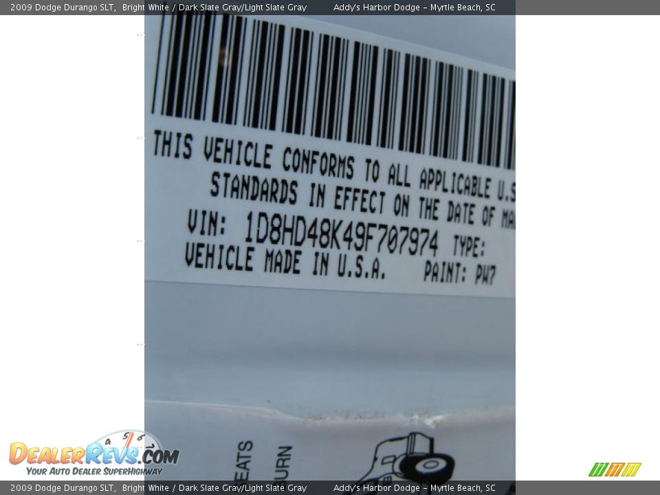 2009 Dodge Durango SLT Bright White / Dark Slate Gray/Light Slate Gray Photo #28