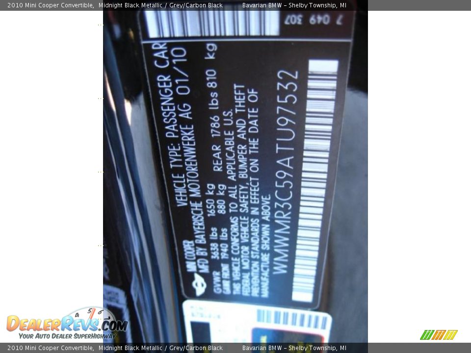 2010 Mini Cooper Convertible Midnight Black Metallic / Grey/Carbon Black Photo #12