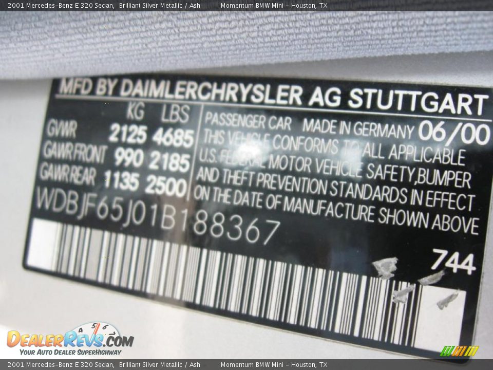 2001 Mercedes-Benz E 320 Sedan Brilliant Silver Metallic / Ash Photo #14
