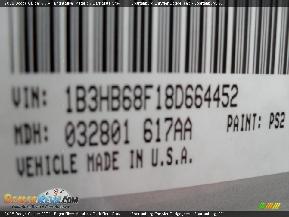 2008 Dodge Caliber SRT4 Bright Silver Metallic / Dark Slate Gray Photo #10