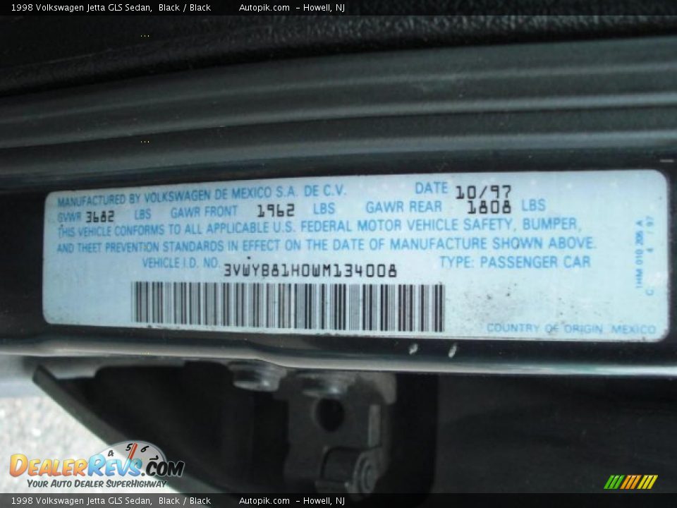 1998 Volkswagen Jetta GLS Sedan Black / Black Photo #8