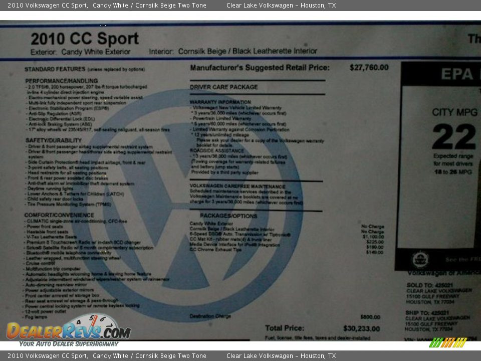 2010 Volkswagen CC Sport Candy White / Cornsilk Beige Two Tone Photo #14