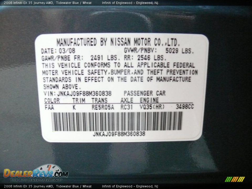 2008 Infiniti EX 35 Journey AWD Tidewater Blue / Wheat Photo #34