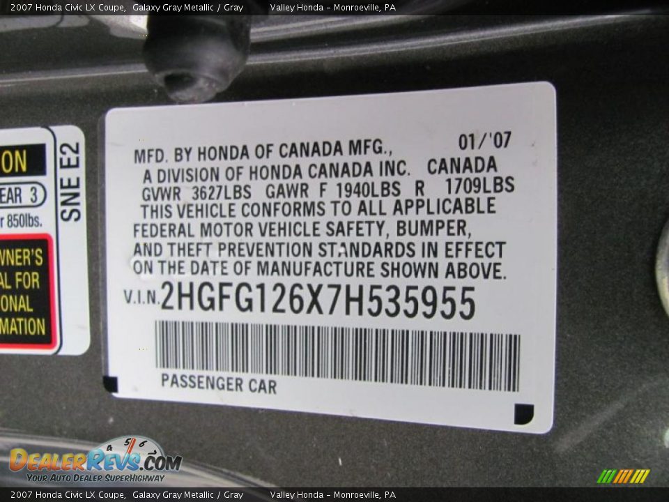 2007 Honda Civic LX Coupe Galaxy Gray Metallic / Gray Photo #14